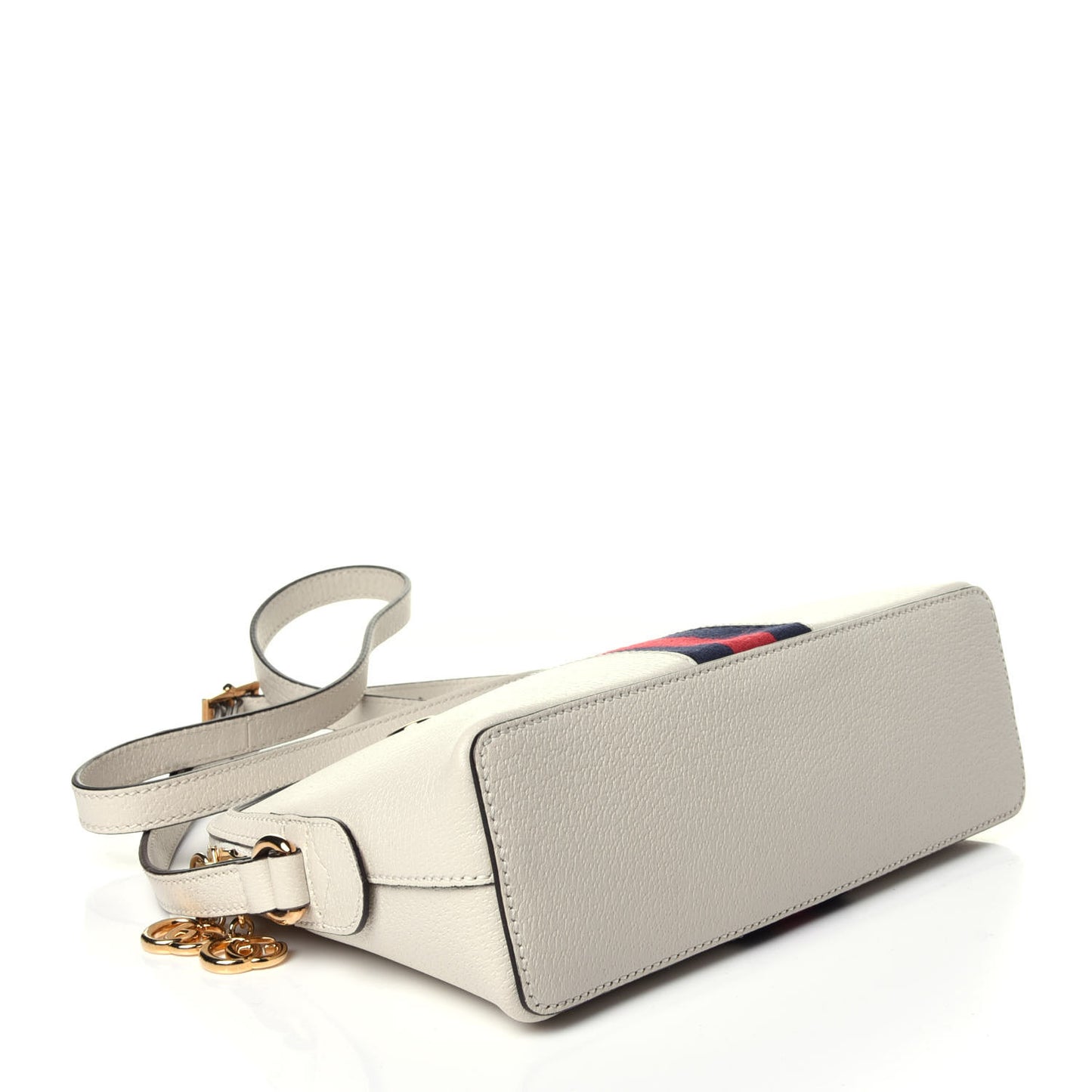 Textured Dollar Calfskin Web Small Ophidia Dome Shoulder Bag Mystic White
