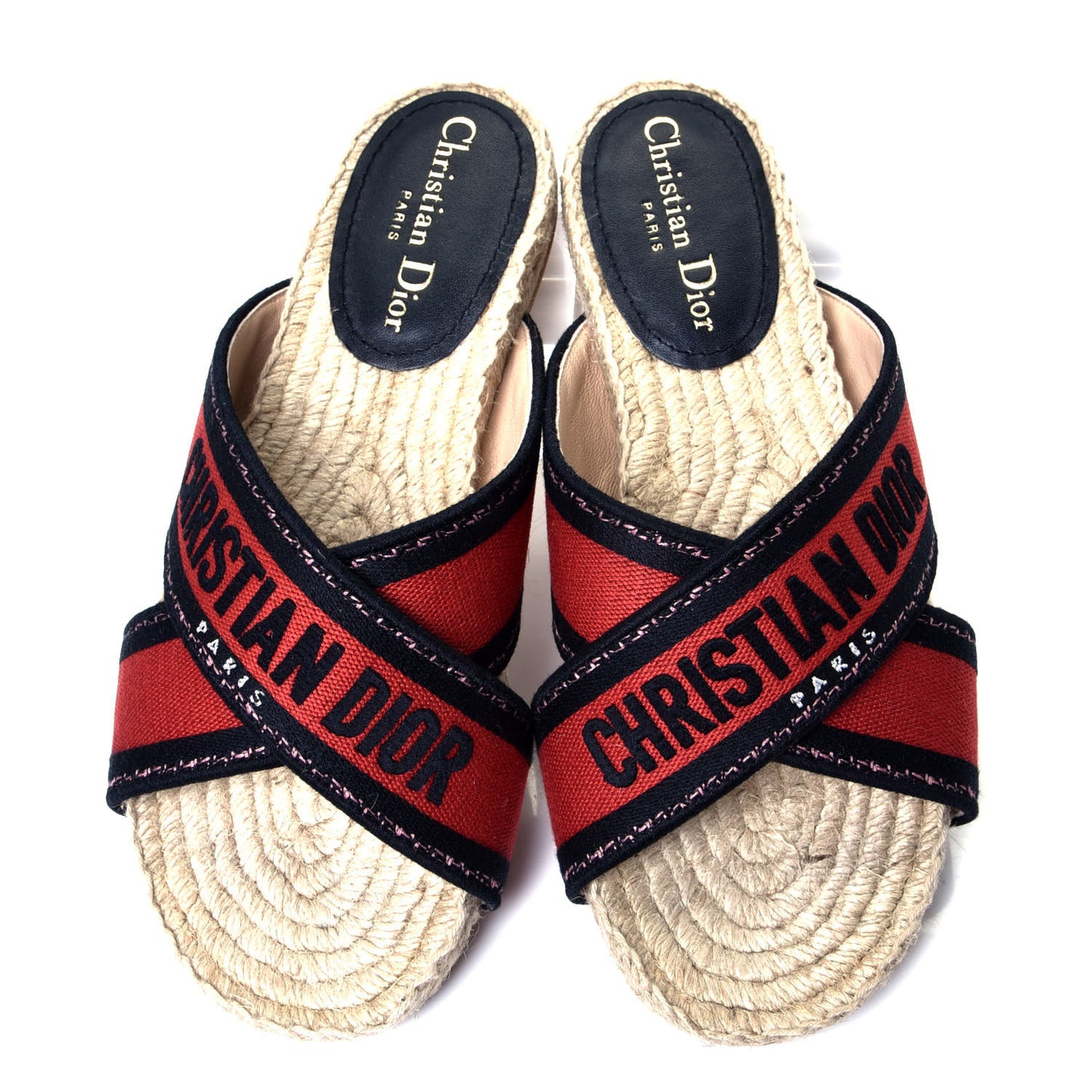 Canvas Embroidered Granville Espadrille Crisscross Flat Slide Sandals 37.5 Spicy Red