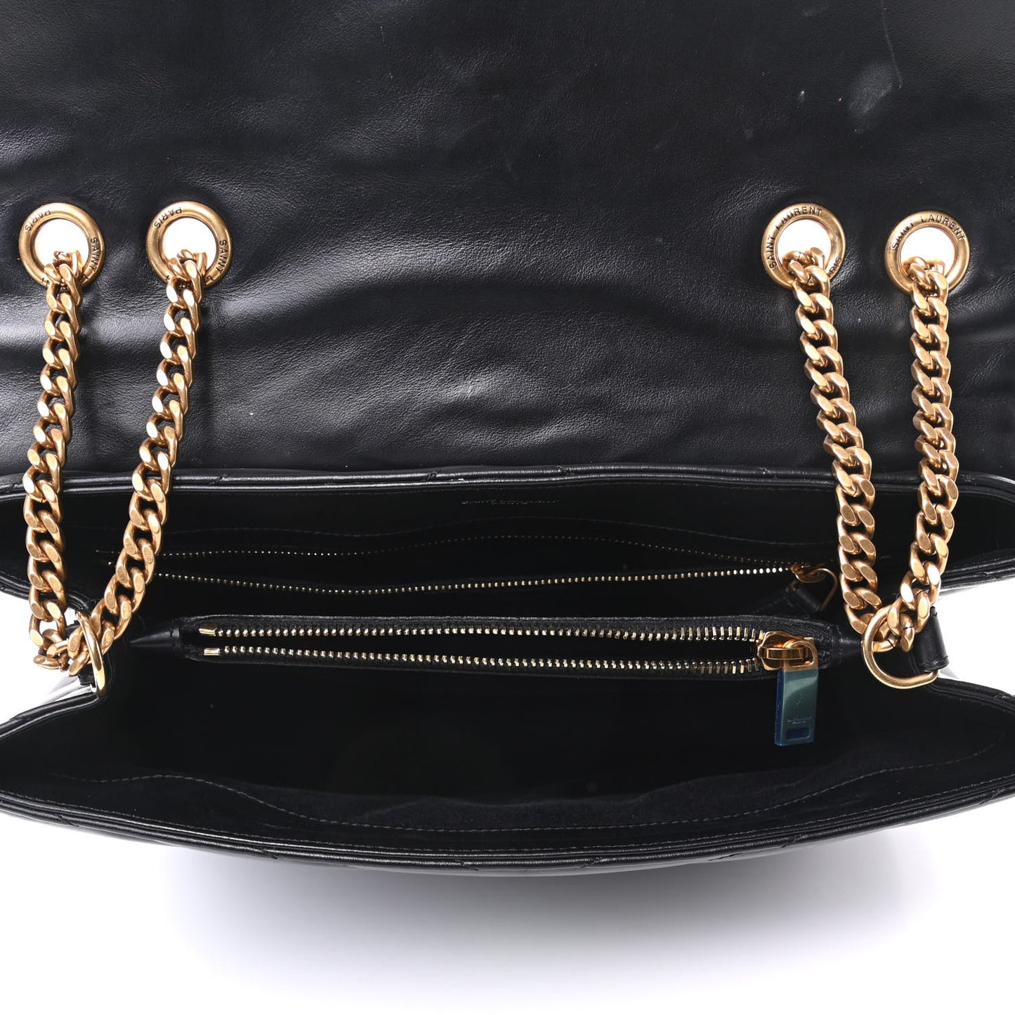 Calfskin Y Quilted Monogram Medium Loulou Chain Satchel Black