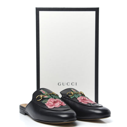 Gucci Calfskin Flower Embroidered Princetown Slippers 38.5 Black 9 of 9