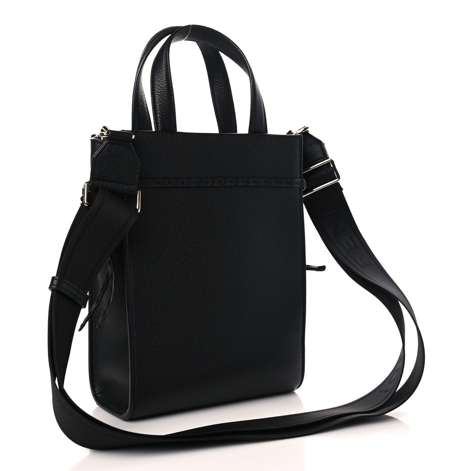 Fendi Vitello Cher Logo Embossed Mini Go To Shopper Tote Black 3 of 9