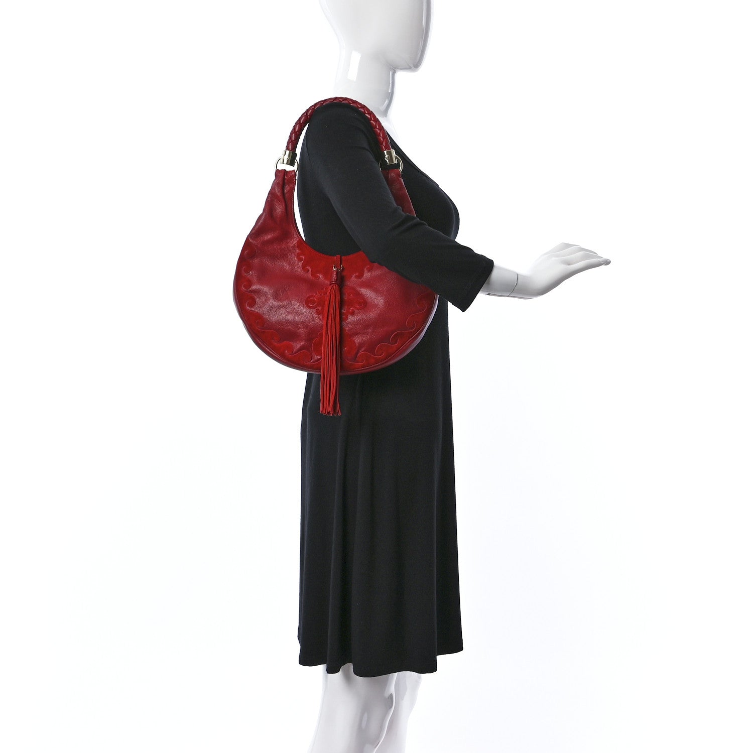 Saint Laurent Goatskin Suede Rive Gauche Tassel Hobo Red 2 of 8
