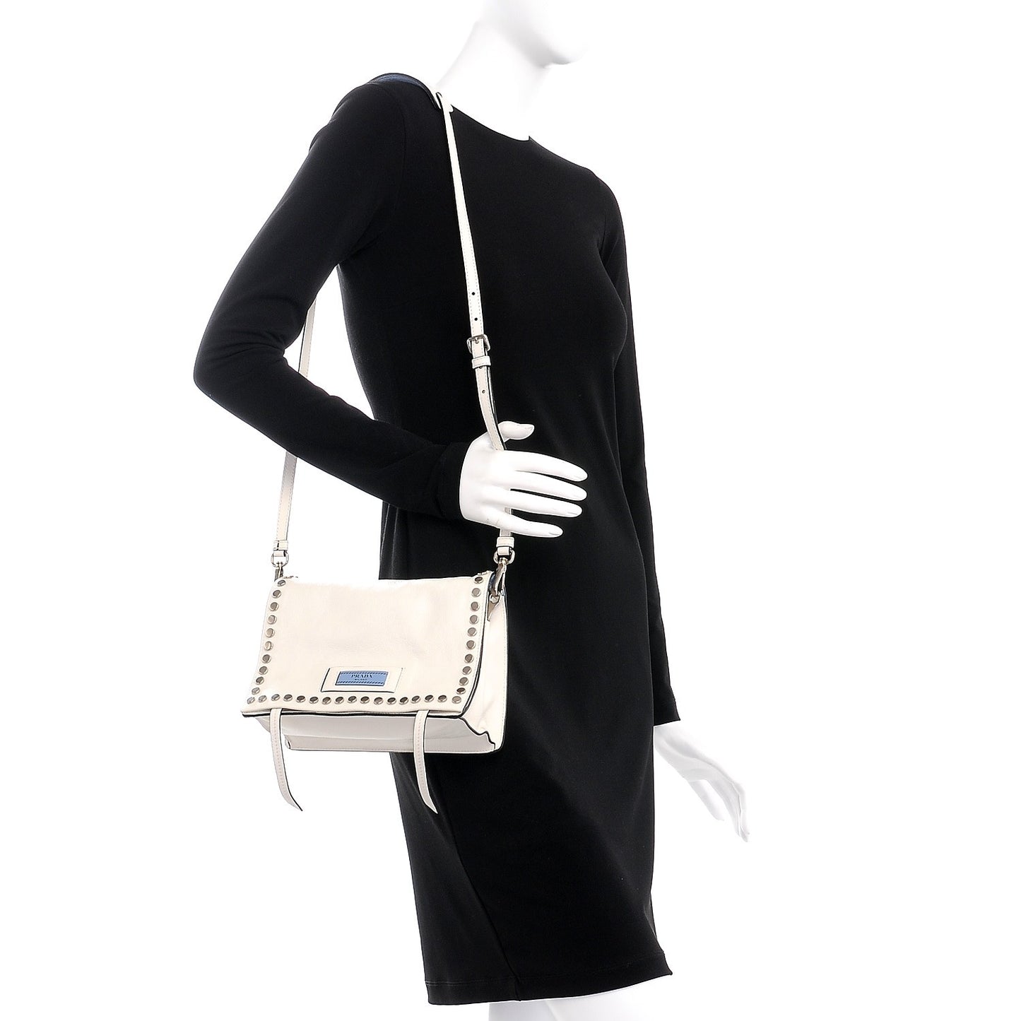 Glace Calf Studded Etiquette Flap Bianco Astra