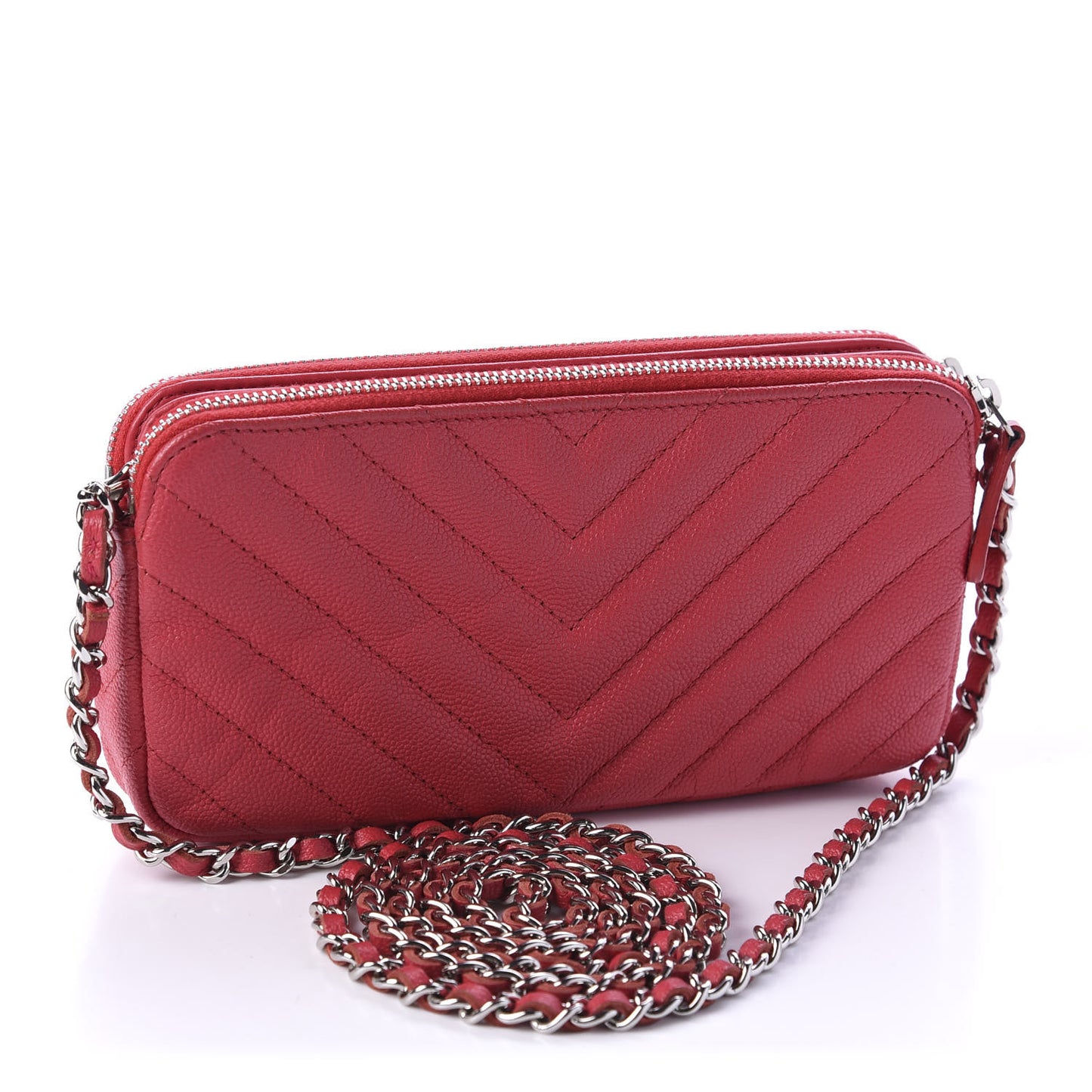 Caviar Chevron Quilted Small Clutch With Chain Light Red