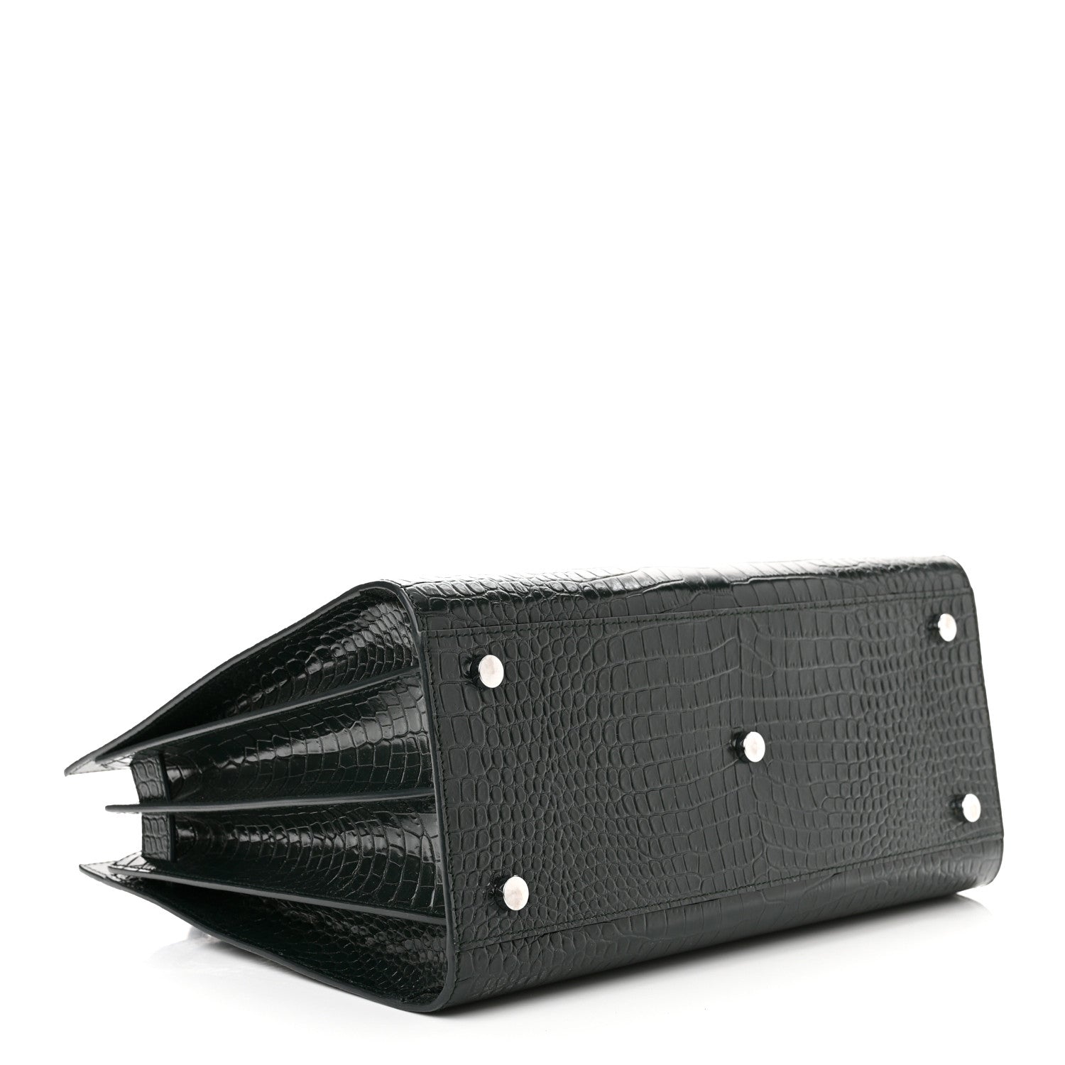 Saint Laurent Calfskin Crocodile Embossed Small Sac De Jour Dusty Black 4 of 9