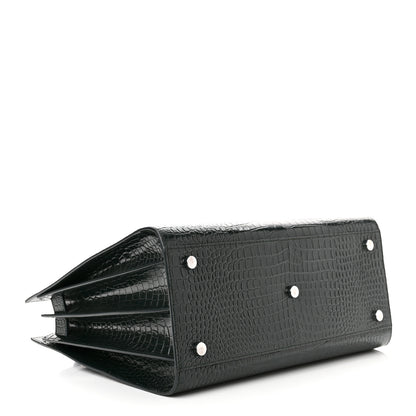 Saint Laurent Calfskin Crocodile Embossed Small Sac De Jour Dusty Black 4 of 9