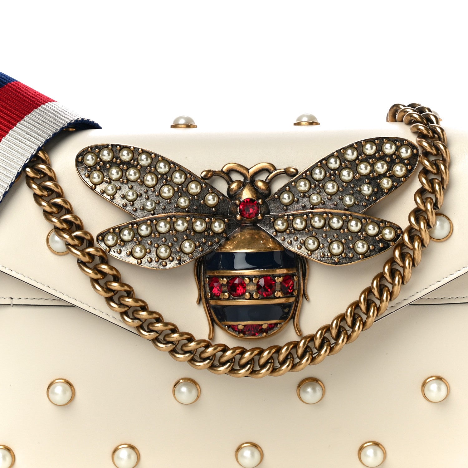 Gucci Nappa Pearl Studded Mini Queen Margaret Broadway Shoulder Bag Mystic White 9 of 12