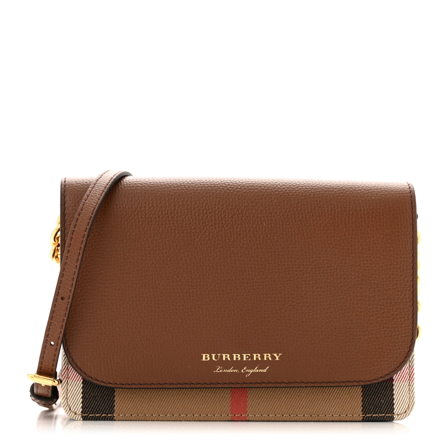 Grained Calfskin House Check Tartan Mix Hampshire Wallet On Chain Tan