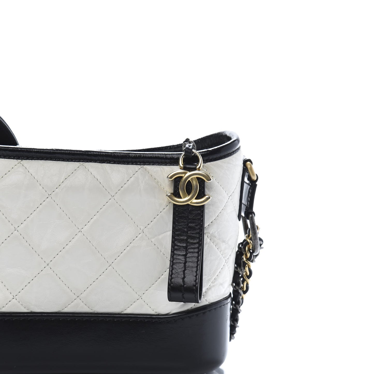 Aged Calfskin Quilted Small Gabrielle Hobo Black White