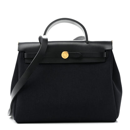 Hermes Military Toile Vache Hunter Herbag Zip Retourne 31 PM Black 1 of 12