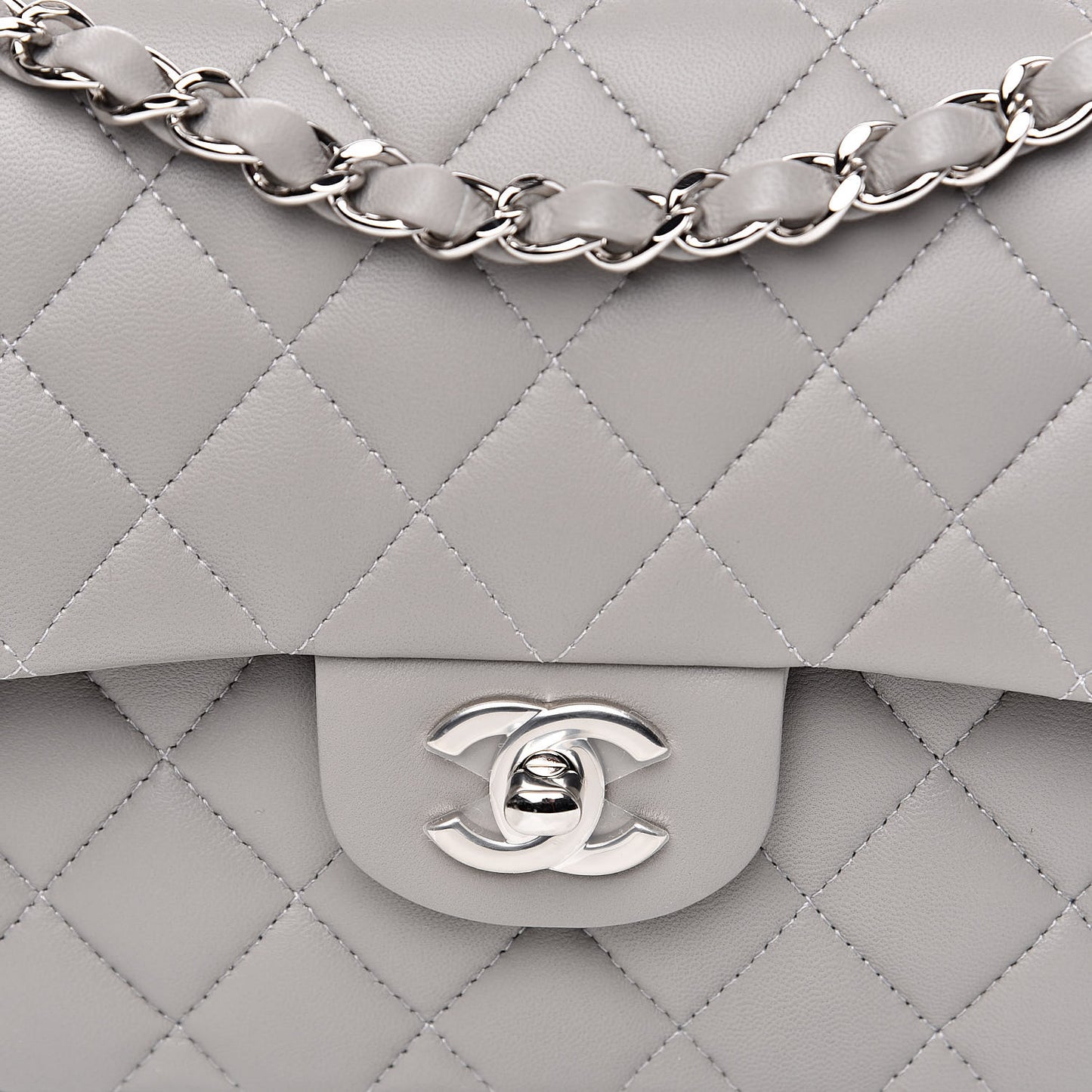Lambskin Quilted Small Double Flap Grey