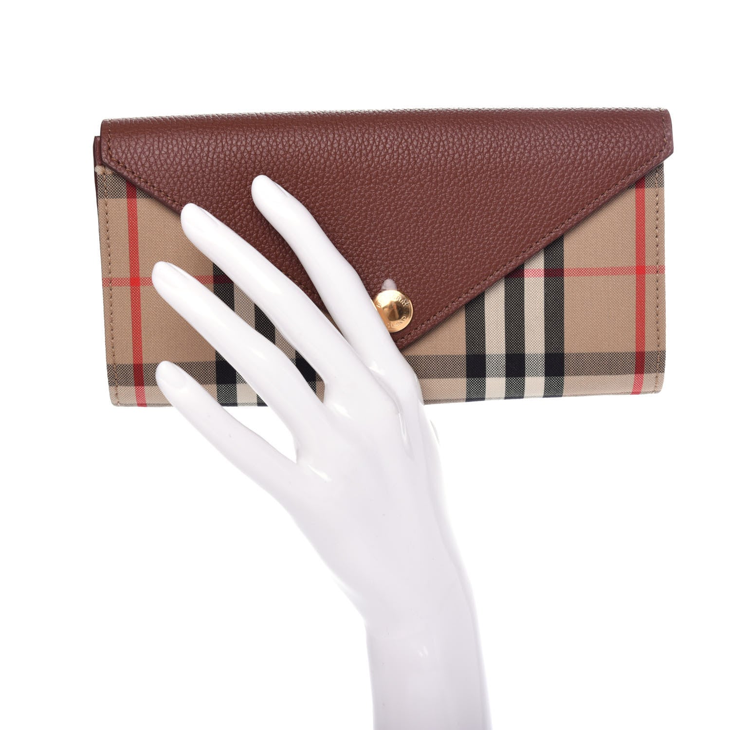 Burberry BURBERY Calfskin Vintage Check Continental Wallet Tan 2 of 7