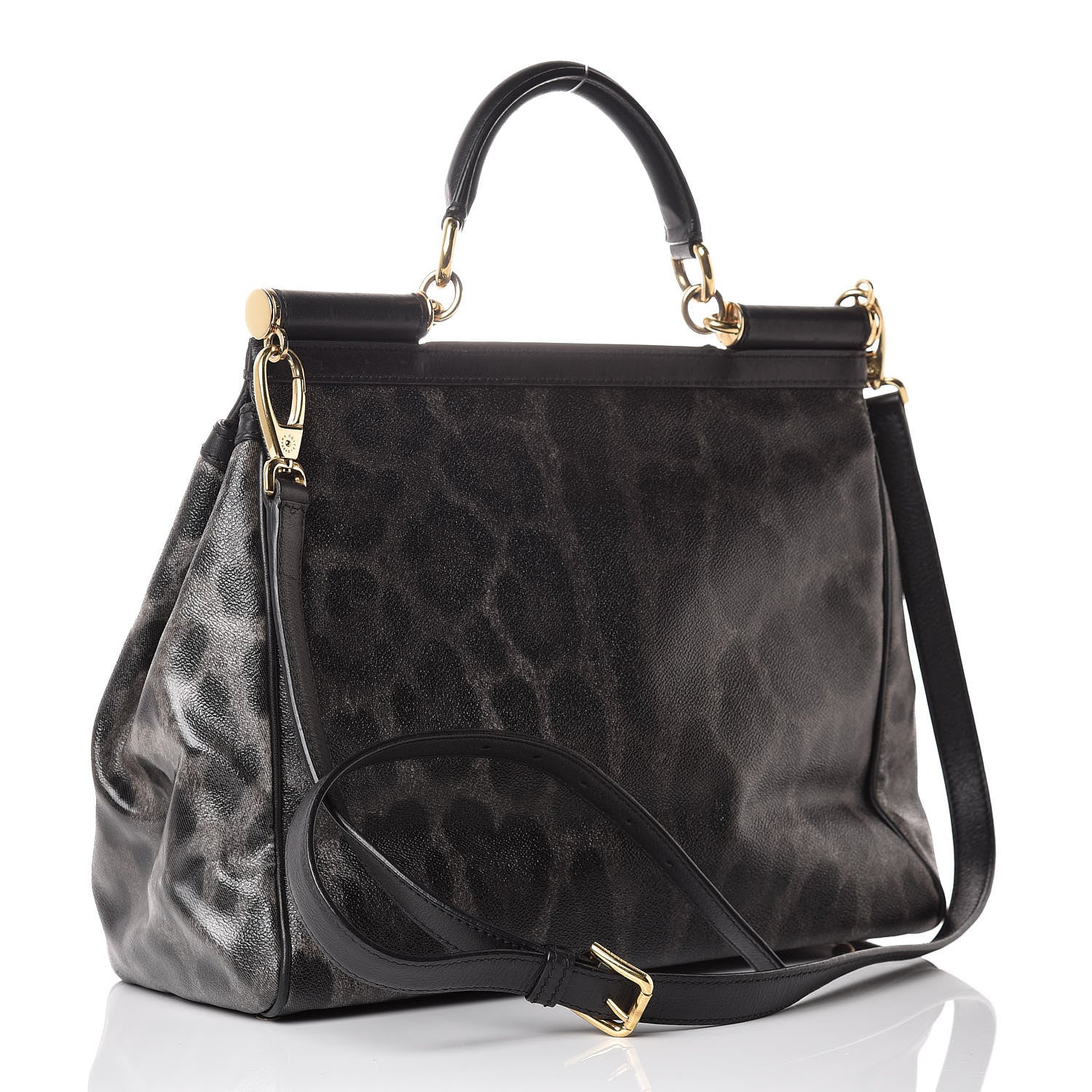 Dolce & Gabbana Dauphine Leopard Print Large Miss Sicily Satchel Black 4 of 13