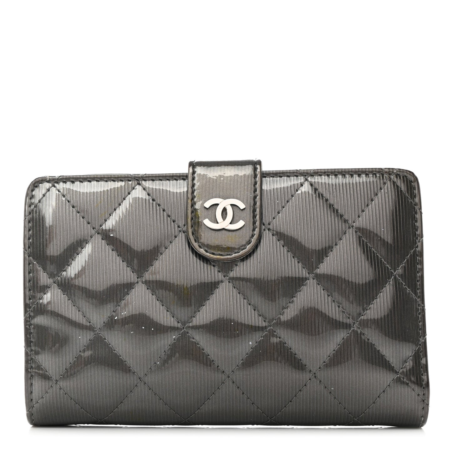 Striated Patent CC French Wallet Dark Grey
