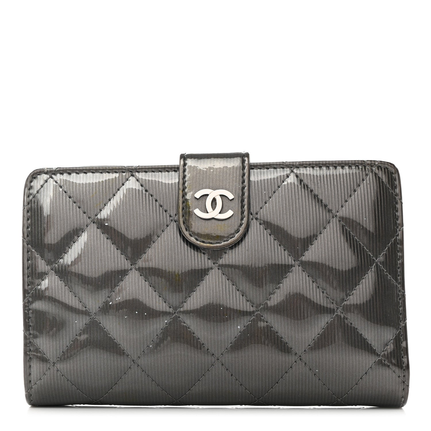 Chanel Striated Patent CC French Wallet Dark Grey 1 of 10