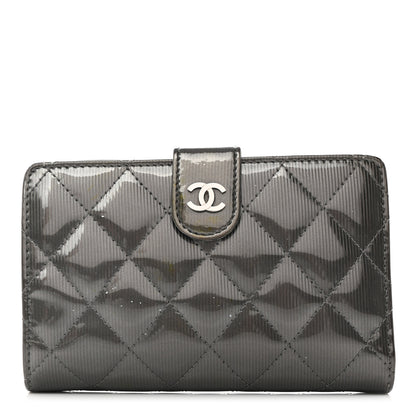 Chanel Striated Patent CC French Wallet Dark Grey 1 of 10