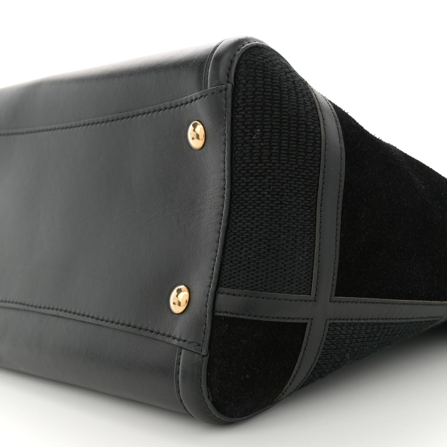 Calfskin Suede Patchwork Double Handle Small Amy Tote Black
