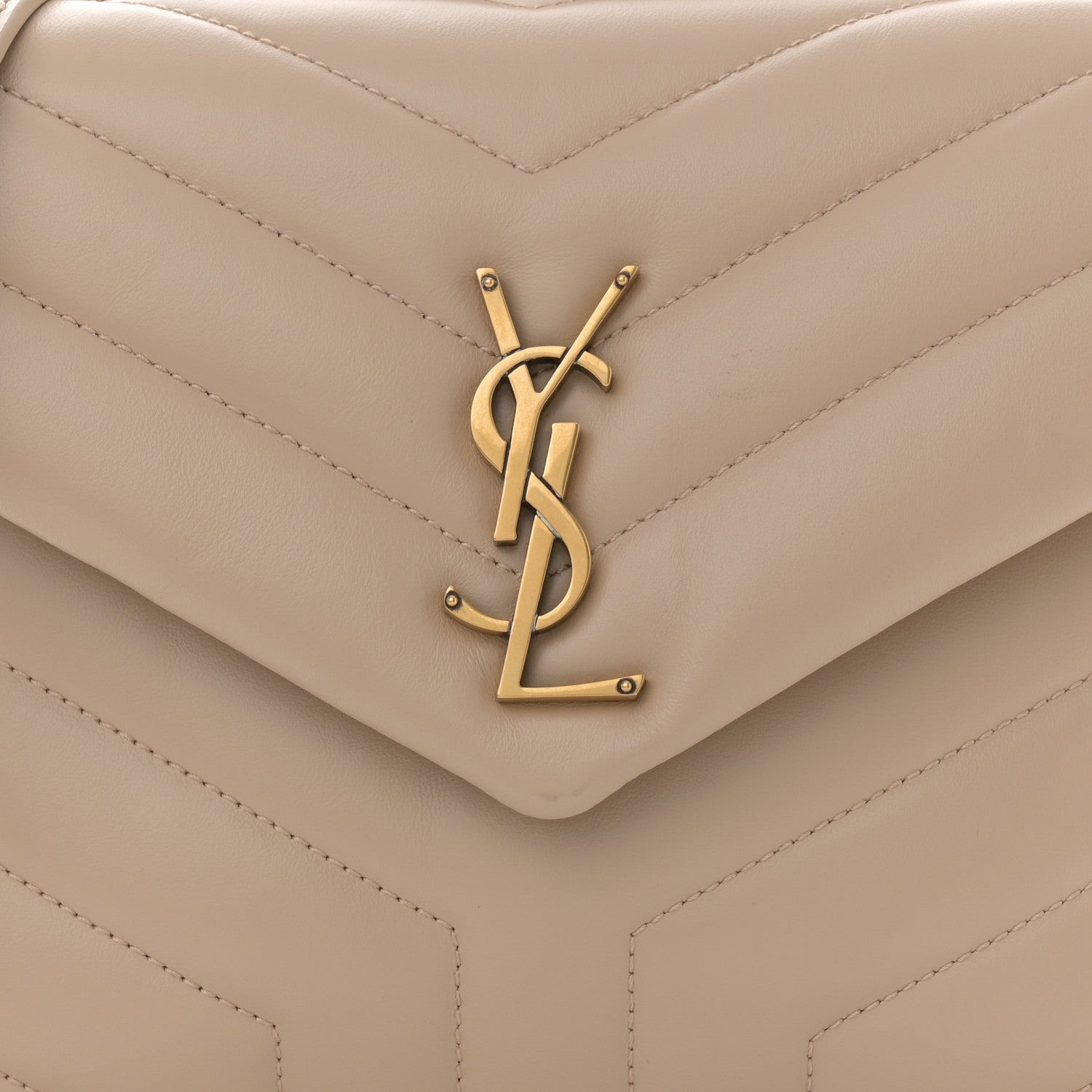 Saint Laurent Calfskin Y Quilted Monogram Small Loulou Chain Satchel Dark Beige 12 of 14