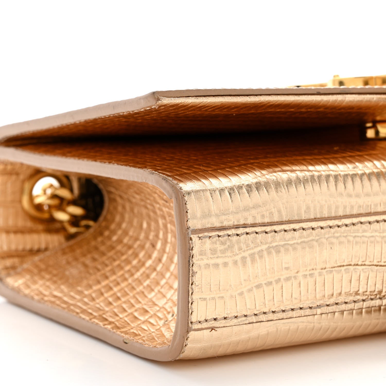 Saint Laurent Metallic Calfskin Crocodile Embossed Small Classic Monogram Kate Tassel Satchel Gold 9 of 12