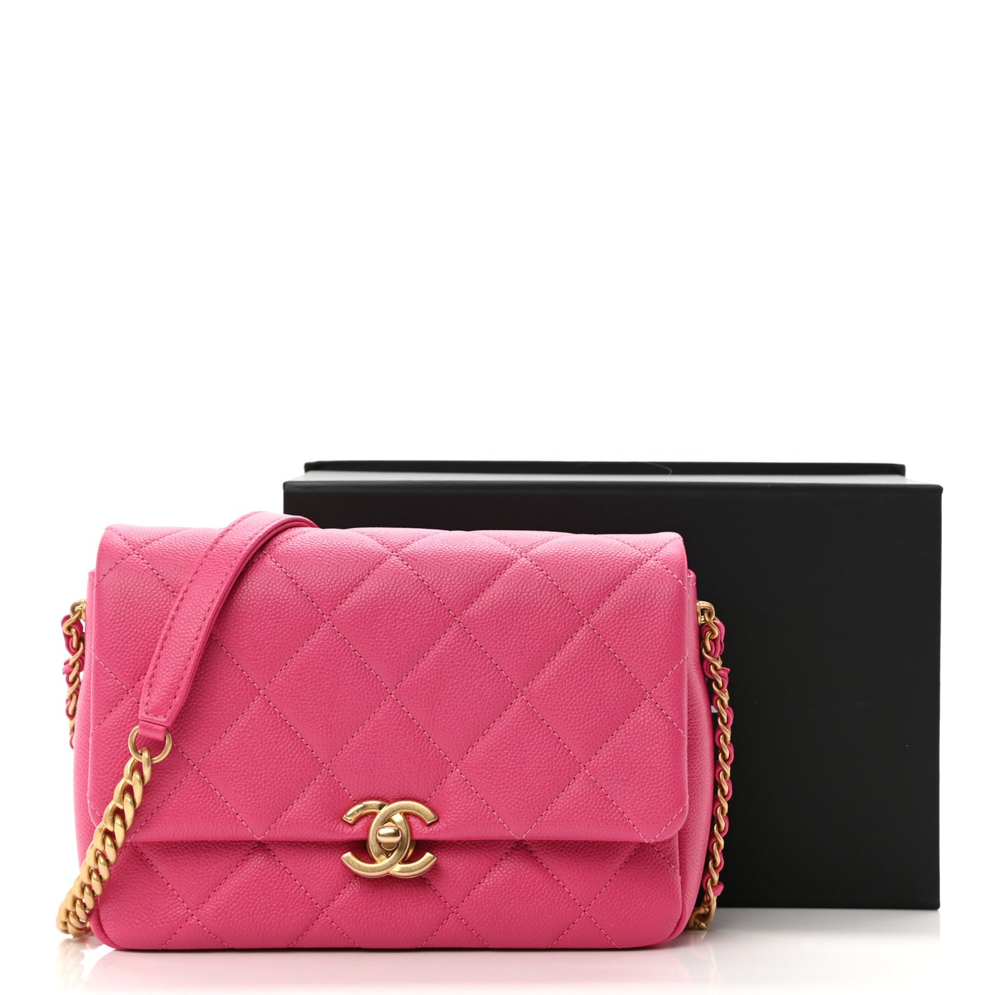 Shiny Caviar Quilted Small Chain Melody Flap Dark Pink
