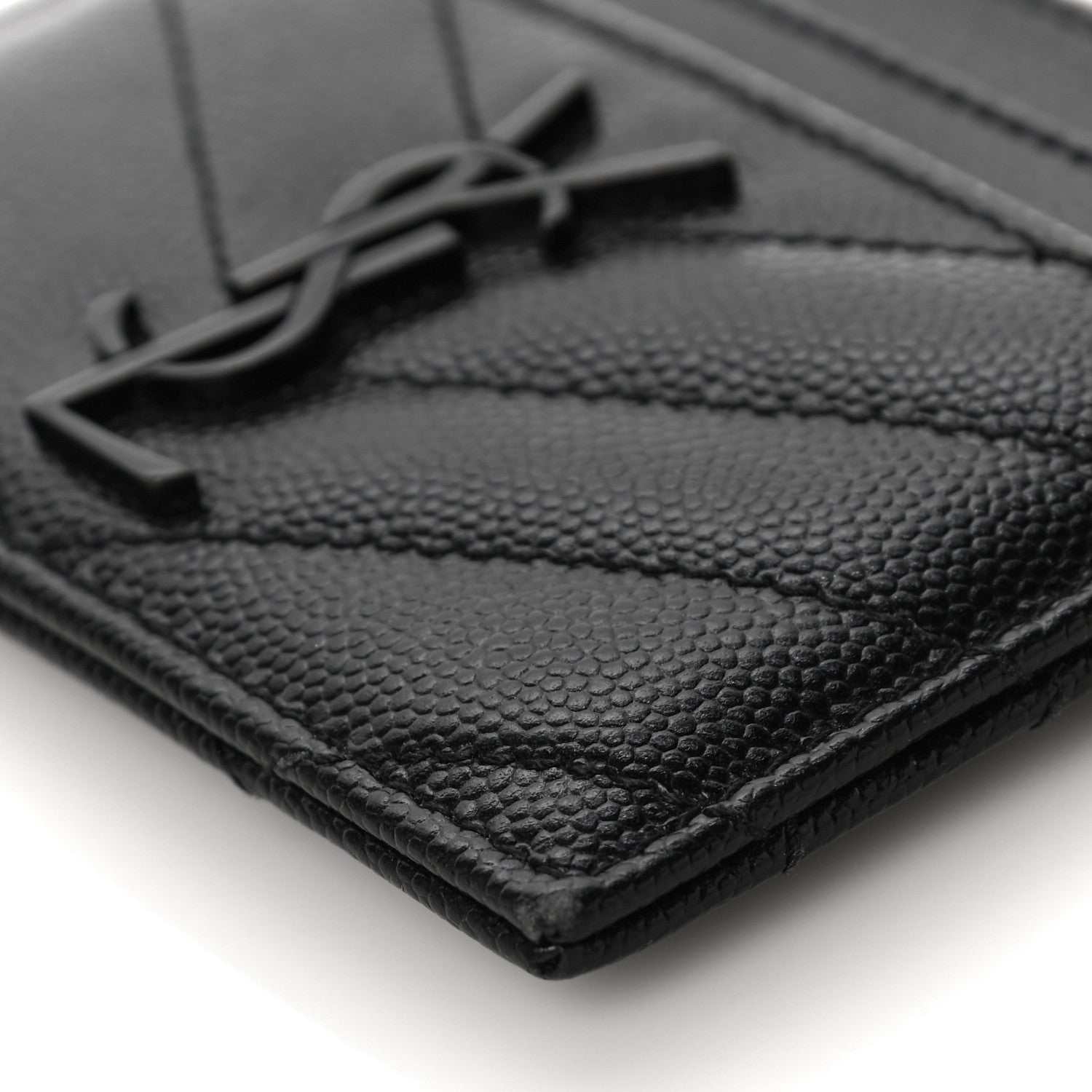 Saint Laurent Grain De Poudre Matelasse Chevron Monogram Credit Card Case Black 10 of 11
