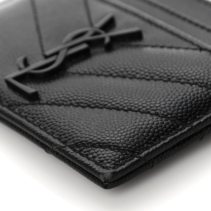 Saint Laurent Grain De Poudre Matelasse Chevron Monogram Credit Card Case Black 10 of 11