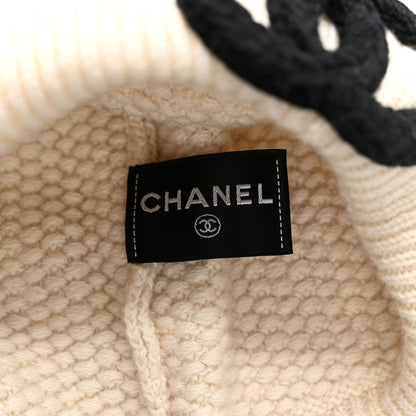 Chanel Wool Cashmere CC Beanie Hat Ivory Black 4 of 4