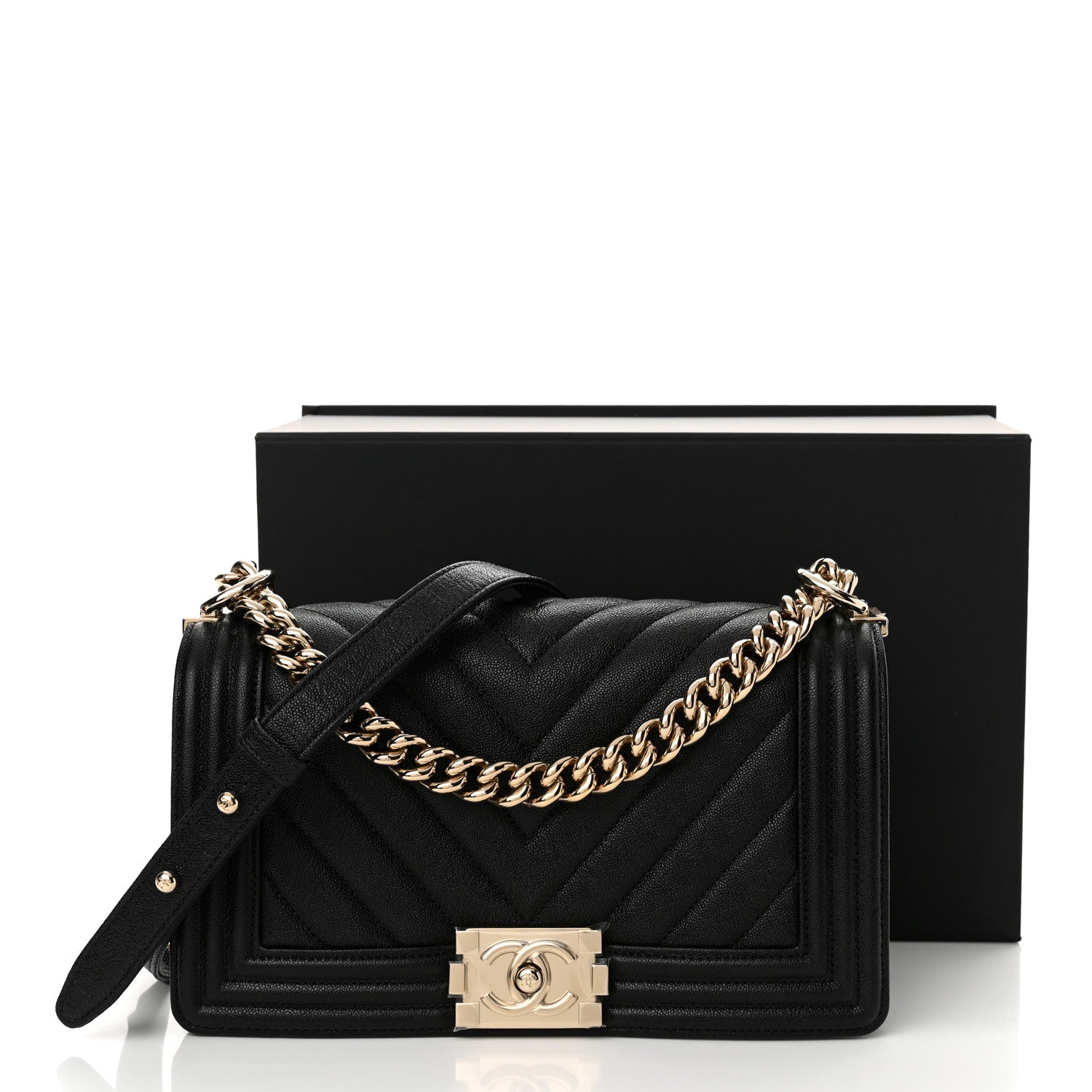 Chanel Caviar Chevron Quilted Medium Boy Flap Black 11 of 11