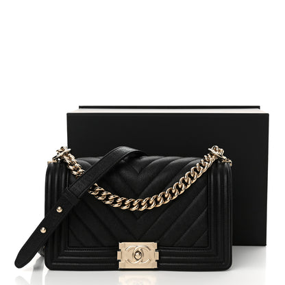 Chanel Caviar Chevron Quilted Medium Boy Flap Black 11 of 11