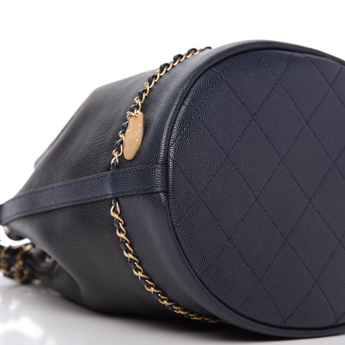 Lambskin Caviar Lovely Chains Drawstring Bag Black Dark Blue
