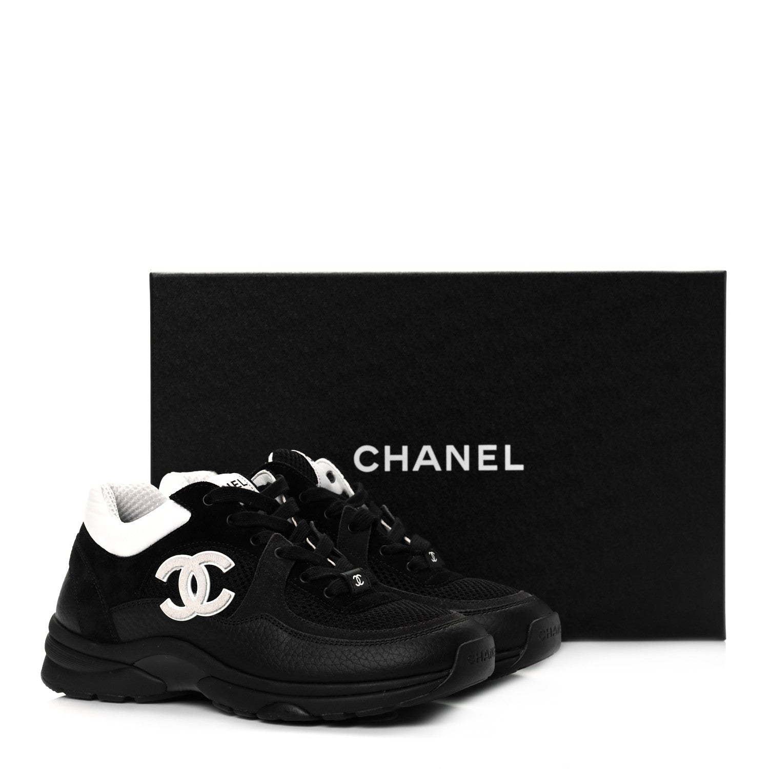 Chanel Mesh Suede Grained Calfskin Womens CC Sneakers 37 Black White 8 of 8