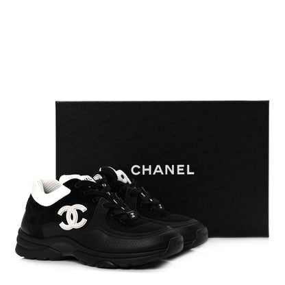 Chanel Mesh Suede Grained Calfskin Womens CC Sneakers 37 Black White 8 of 8