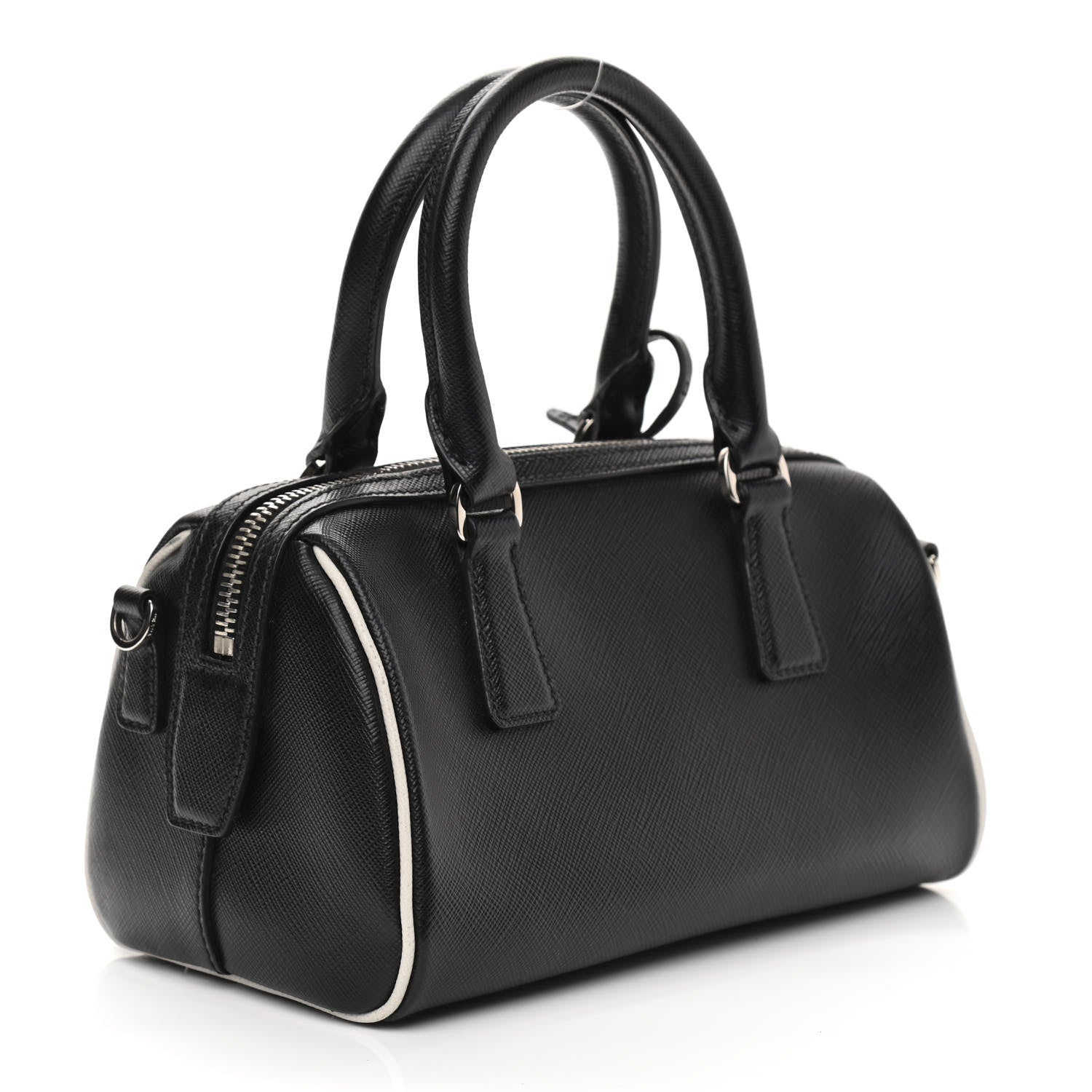 Prada Saffiano Lux Mini Convertible Bowler Black White 3 of 11