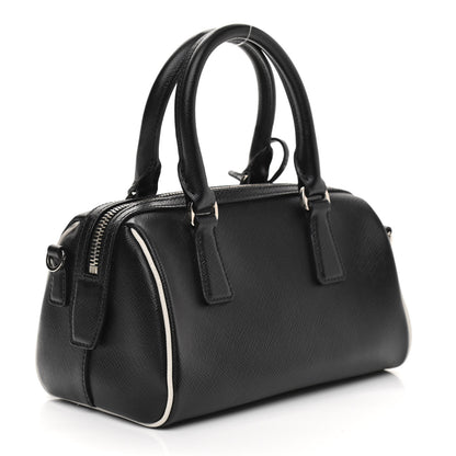 Prada Saffiano Lux Mini Convertible Bowler Black White 3 of 11