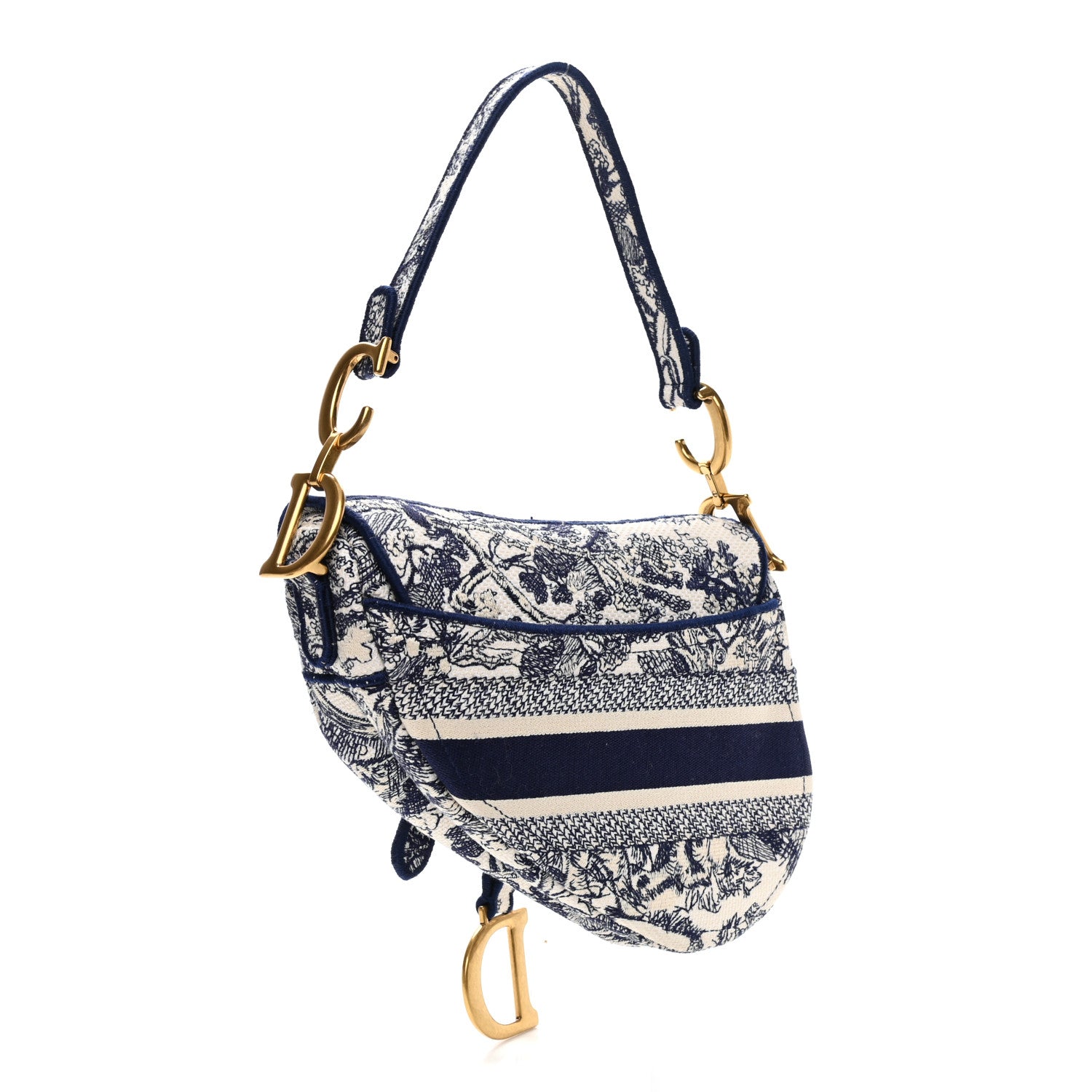 Christian Dior Canvas Embroidered Toile de Jouy Saddle Bag Blue 3 of 12