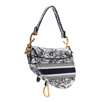 Christian Dior Canvas Embroidered Toile de Jouy Saddle Bag Blue 3 of 12