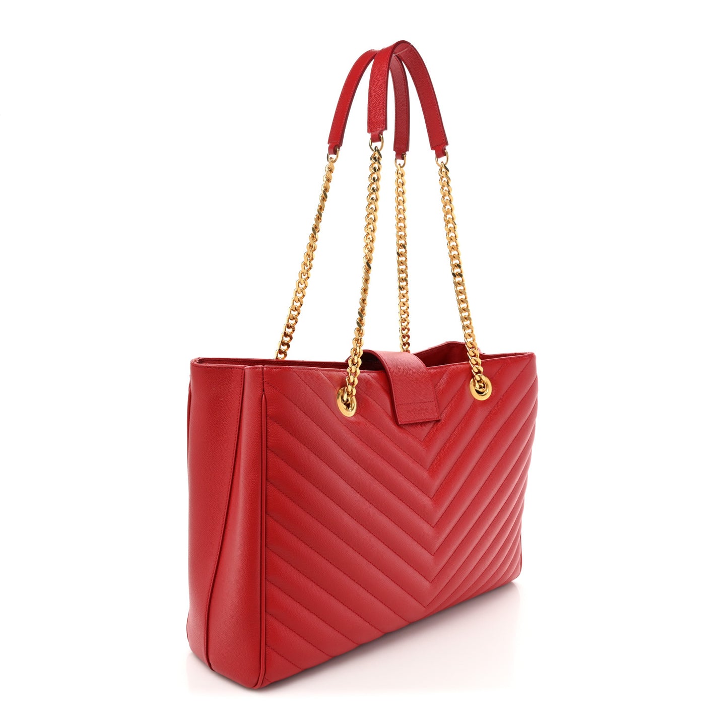Grain De Poudre Matelasse Chevron Monogram Shopping Bag Red
