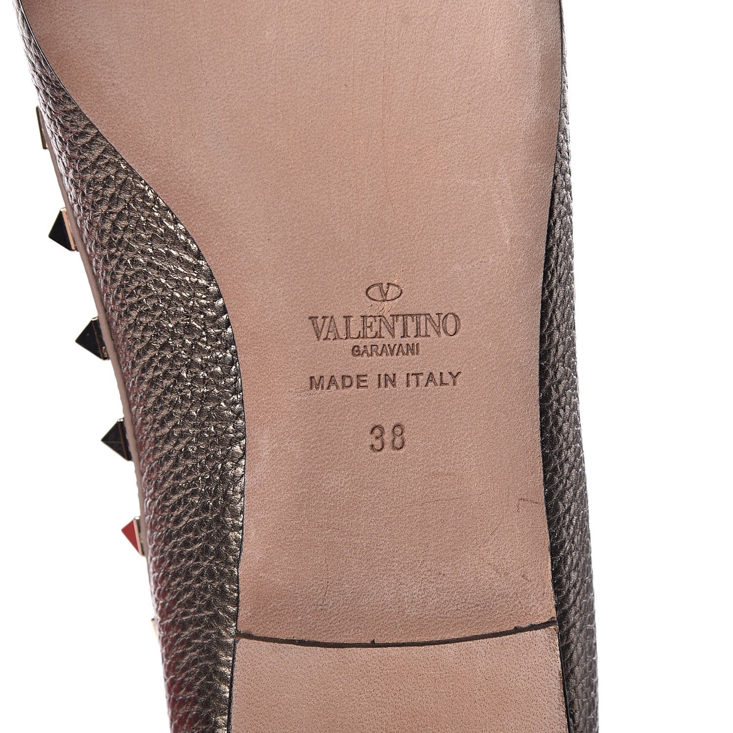 Valentino Garavani Metallic Pebbled Calfskin Rockstud Ballerina Flats 38 Sasso Poudre 6 of 9