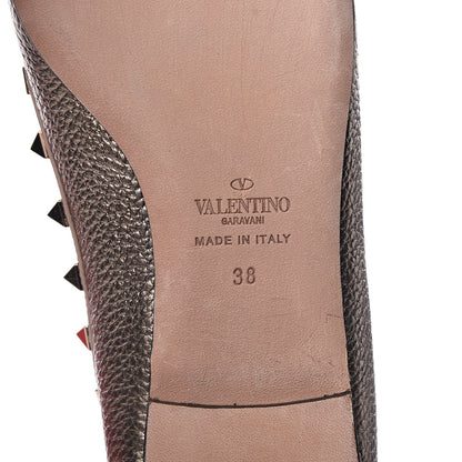 Valentino Garavani Metallic Pebbled Calfskin Rockstud Ballerina Flats 38 Sasso Poudre 6 of 9