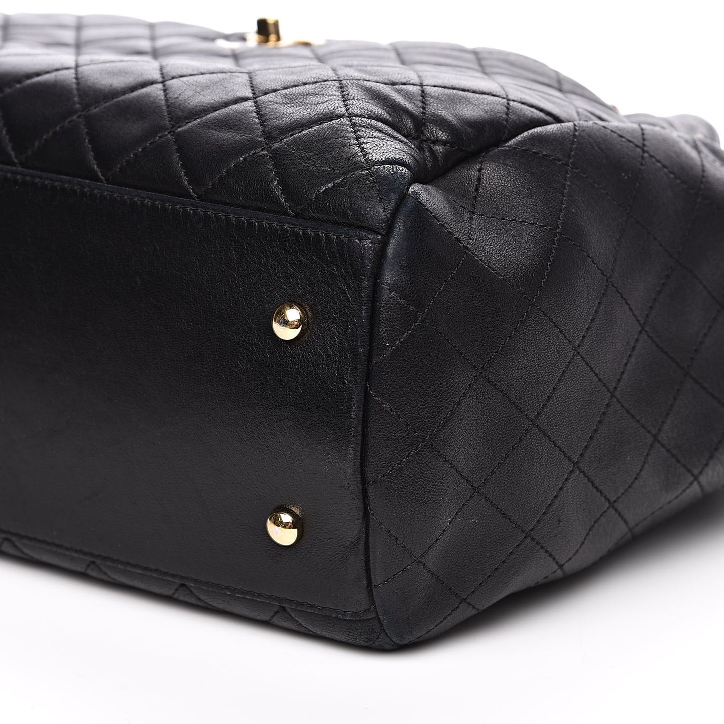 Lambskin Quilted Large Drawstring Bag Black