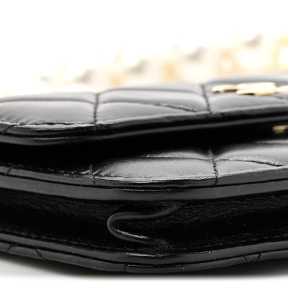 Chanel Calfskin Quilted Maxi Pearls Clutch With Chain Black 10 of 11