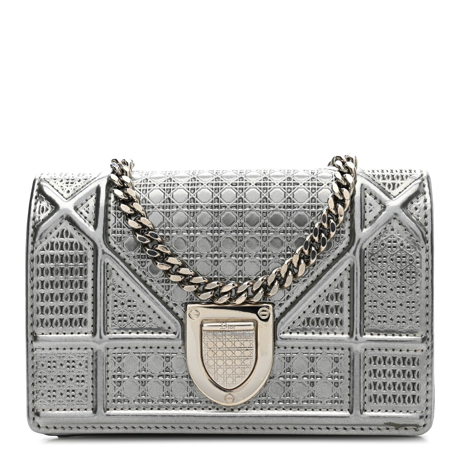 Christian Dior Metallic Patent Micro-Cannage Baby Diorama Flap Bag Silver 1 of 12