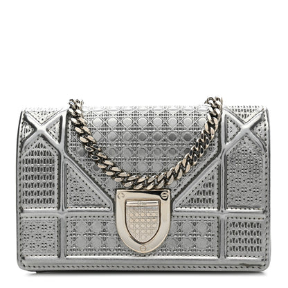 Christian Dior Metallic Patent Micro-Cannage Baby Diorama Flap Bag Silver 1 of 12