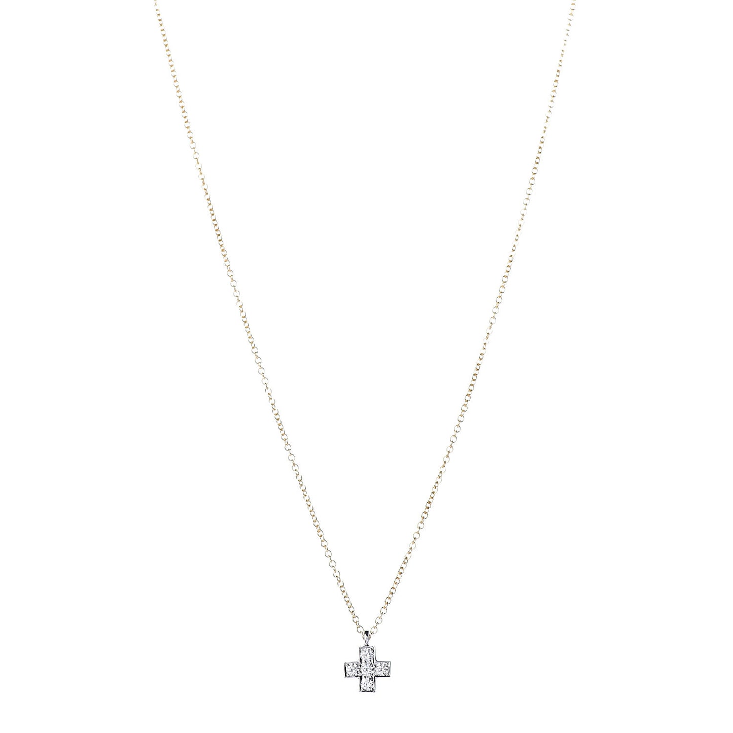 18K Yellow Gold Platinum Diamond Cruciform Cross Pendant Necklace