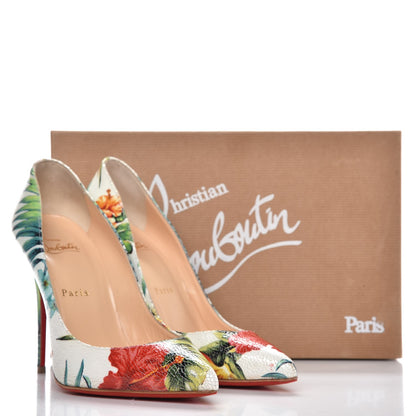 Christian Louboutin Crackled Calfskin Hawaiian Print Pigalle Follies 100 Pumps 38 White 10 of 10