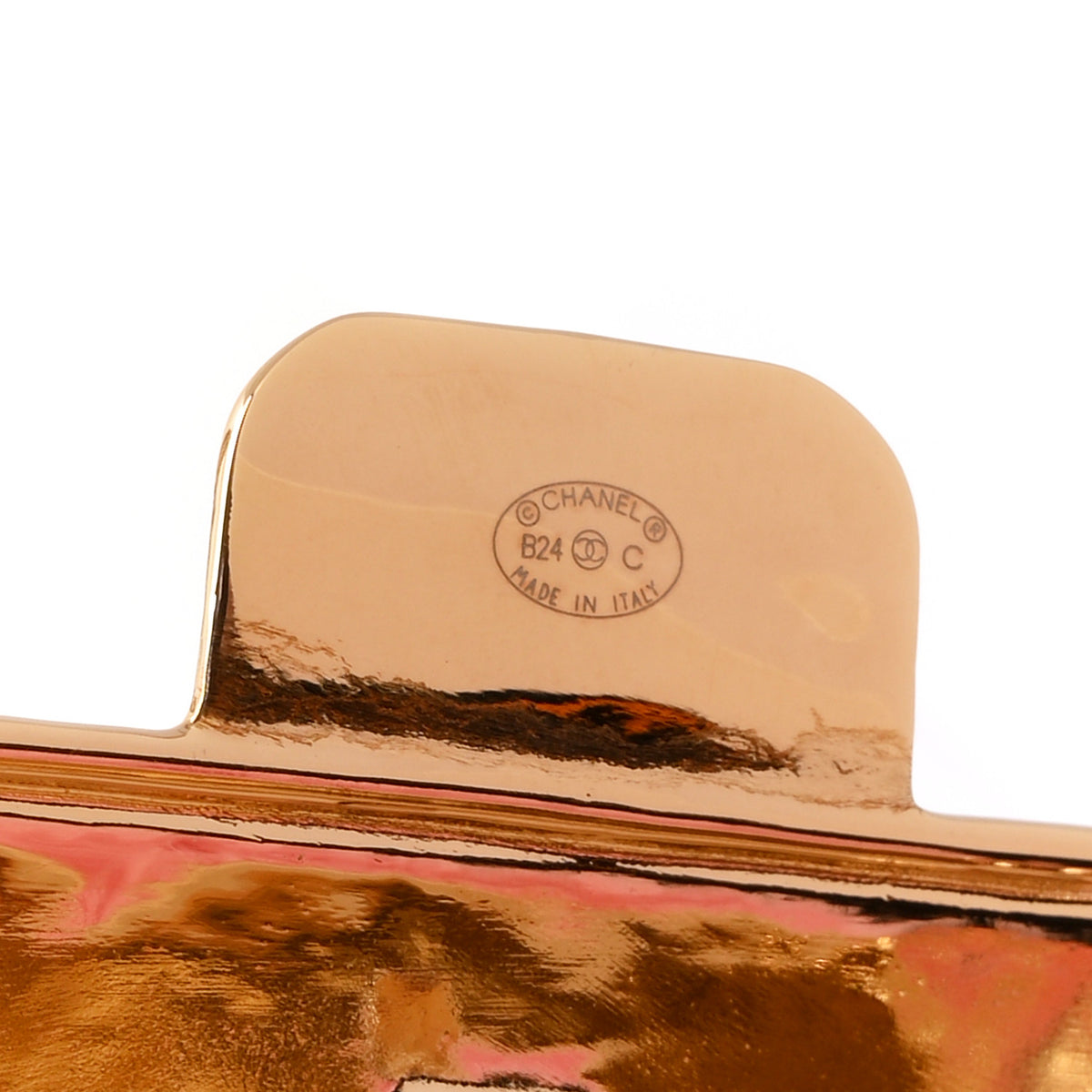 Chanel Metal Fur Flap Bag Long Necklace Gold Pink 6 of 6