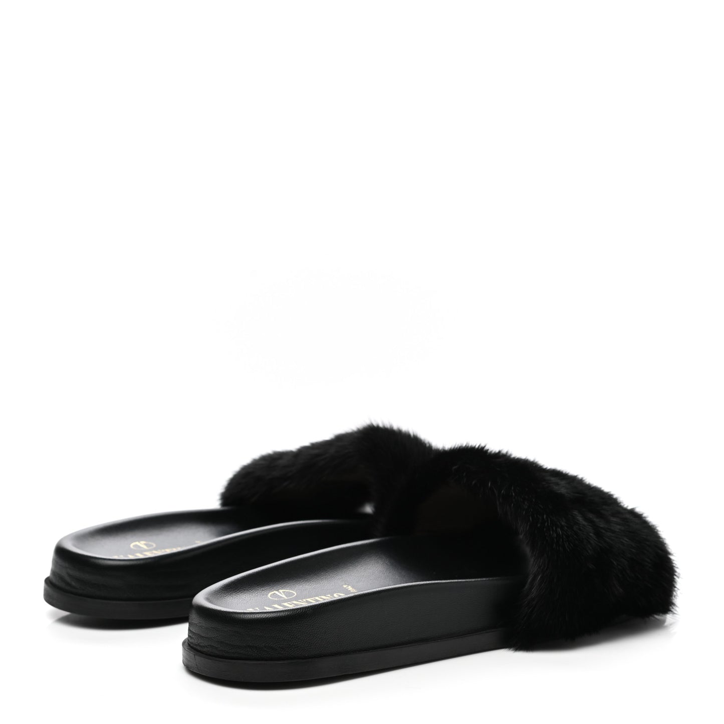 Mink Fur Rockstud Slide Sandals 39 Black