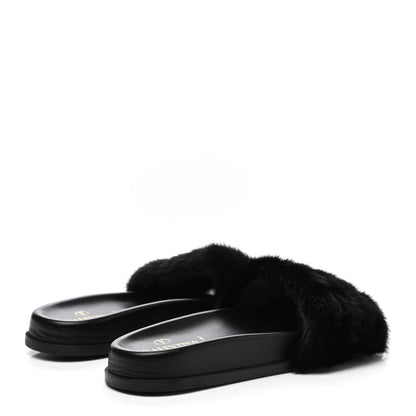 Valentino Garavani Mink Fur Rockstud Slide Sandals 39 Black 4 of 8
