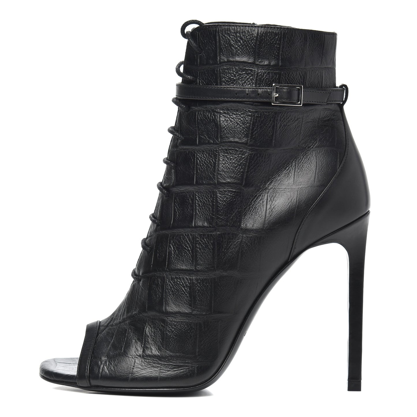 Calfskin Fake Cocco Jane 105 Peep Toe Ankle Boots 38 Black
