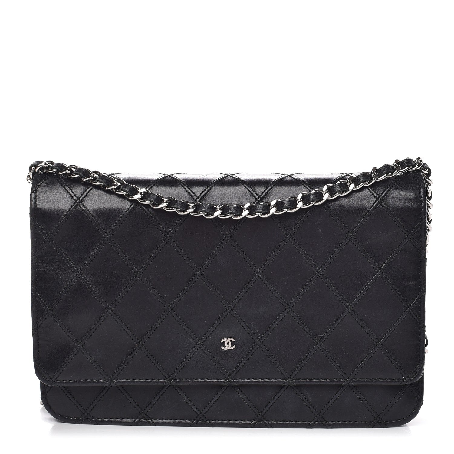 Chanel Lambskin Diamond Stitched Wallet On Chain WOC Black 1 of 10